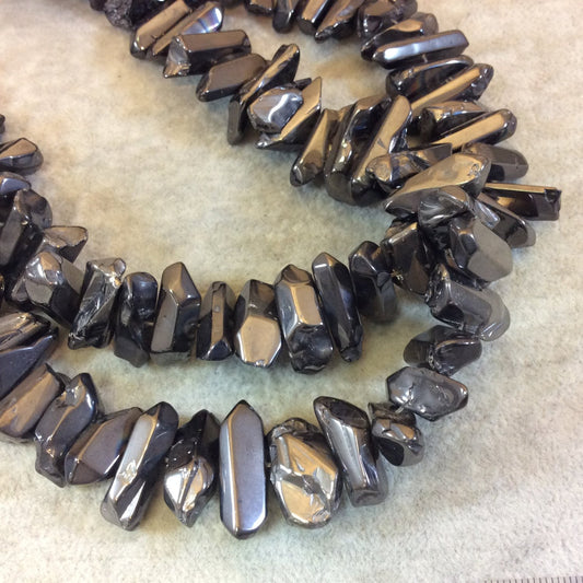 Short Gunmetal/Black Crystal Point Stick/Nugget Beads - 16.5" Strand (Approximately 52 Beads) - Measuring 8mm x 15-25mm - Natural Gemstone