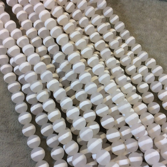 8mm Matte Finish Smooth Round Clear/White Striped Tibetan Agate Beads - 16" Strand (Approximately 48 Beads) - Natural Semi-Precious Gemstone