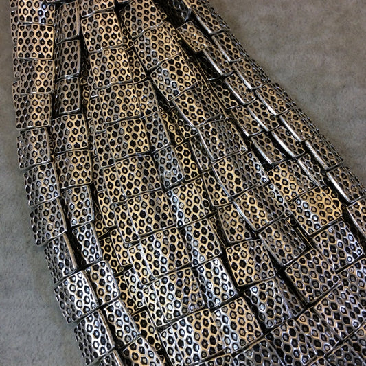 Silver Finish Honeycomb Pattern Square Pewter Beads - 7-8" Strand (Approximately 17 Beads) - Measuring 12mm x 12mm, Approx. - 1mm Hole Size