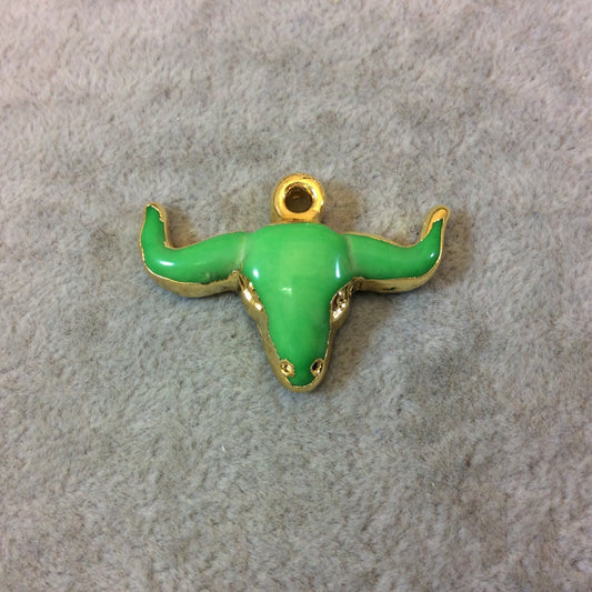 1.5" Gold Plated Lime Green Acrylic Steer Skull Pendant - Measuring 36mm x 25mm Approx. - Available in 10 Colors, See Related Items Link