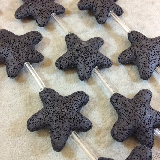 Large Starfish/Star Natural Black Lava Rock Beads - 15.25" Strand (Approximately 8 Beads) - Measuring 42mm x 36mm - Volcanic Stone