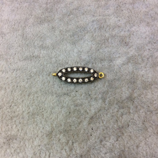 Gold Finish Oval Shaped CZ Cubic Zirconia Inlaid Plated Copper Connector Component - Measuring 6mm x 16mm - Sold Individually