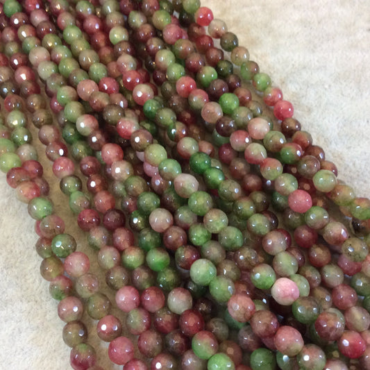 6mm Faceted Dyed Pink/Green Agate Round/Ball Shaped Beads - 15.5" Strand (Approximately 65 Beads) - Natural Semi-Precious Gemstone