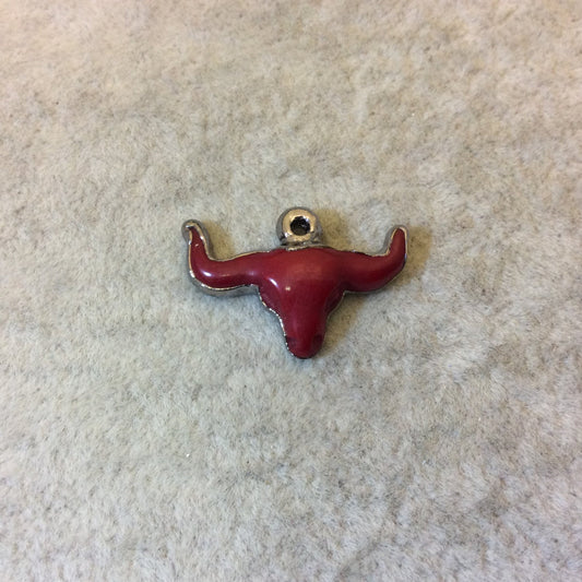 1" Gunmetal Plated Dark Red Acrylic Steer Skull Pendant - Measuring 26mm x 18mm Approx. - Available in Other Colors, See Related Items Link