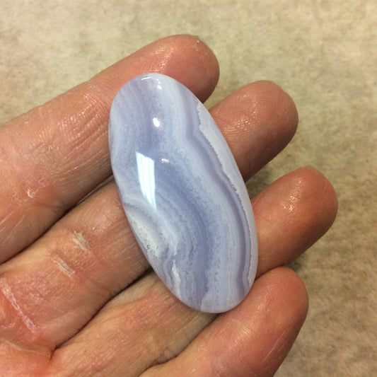 Blue Lace Agate Oblong Oval Shaped Flat Back Cabochon "2" - Measuring 23mm x 47mm, 6mm Dome Height - Natural High Quality Gemstone
