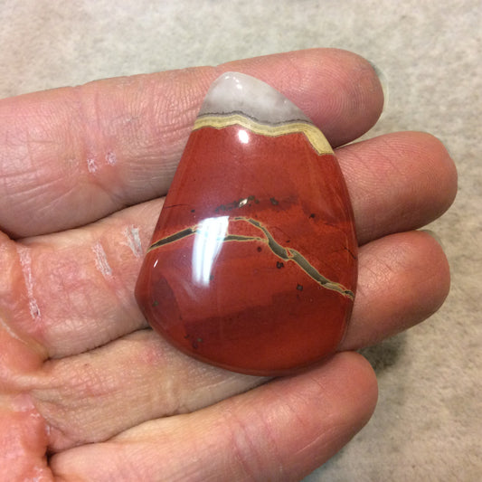Red Jasper Freeform Shaped Flat Back Cabochon - Measuring 32mm x 45mm, 6mm Dome Height - Natural High Quality Gemstone