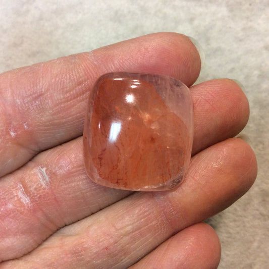 Strawberry Quartz Square Cushion Shaped Flat Back Cabochon - Measuring 24mm x 25mm, 7mm Dome Height - Natural High Quality Gemstone