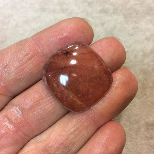 Strawberry Quartz Square Cushion Shaped Flat Back Cabochon - Measuring 24mm x 25mm, 6mm Dome Height - Natural High Quality Gemstone