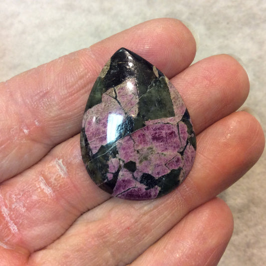 Natural Eudialyte Pear/Teardrop Shaped Flat Back Cabochon - Measuring 27mm x 36mm, 4mm Dome Height - Natural High Quality Gemstone
