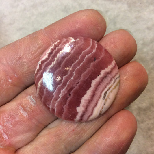 Premium Rhodochrosite Round/Coin Shaped Flat Back Cabochon - Measuring 34mm x 34mm, 5mm Dome Height - Natural High Quality Gemstone