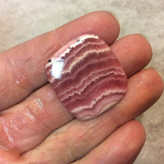 Premium Rhodochrosite Square Cushion Shaped Flat Back Cabochon - Measuring 27mm x 30mm, 4mm Dome Height - Natural High Quality Gemstone