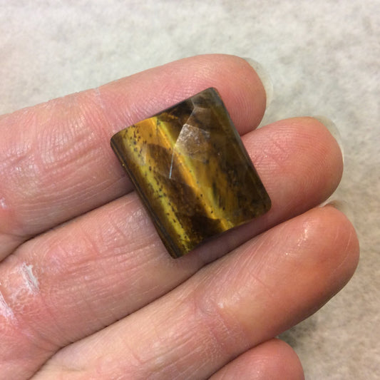 Faceted Tiger Eye Rectangle Shaped Flat Back Cabochon - Measuring 17mm x 20mm, 6mm Dome Height - Natural High Quality Gemstone