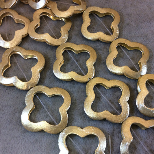 Gold Brushed Finish Hollow Puffy Quatrefoil Shaped Plated Copper Beads - 8.75" Strand (Approx. 7 Beads) - 32mm Diameter - 0.5mm Hole Size