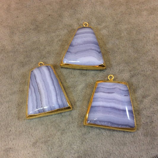Gold Electroplated Blue Lace Agate Trapezoid Shaped Focal Pendant - Measuring 25mm x 25mm Approximately - Sold Individually, Random