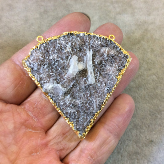 OOAK Gold Electroplated Natural Tan Dolomite Cluster (Star Druzy) Inverted Fan Shaped Focal Pendant - Measuring 55mm x 55mm Approximately