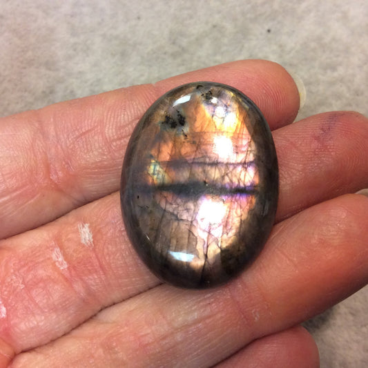 Purple Labradorite Oblong Oval Shaped Flat Back Cabochon - Measuring 25mm x 34mm, 6mm Dome Height - Natural High Quality Gemstone