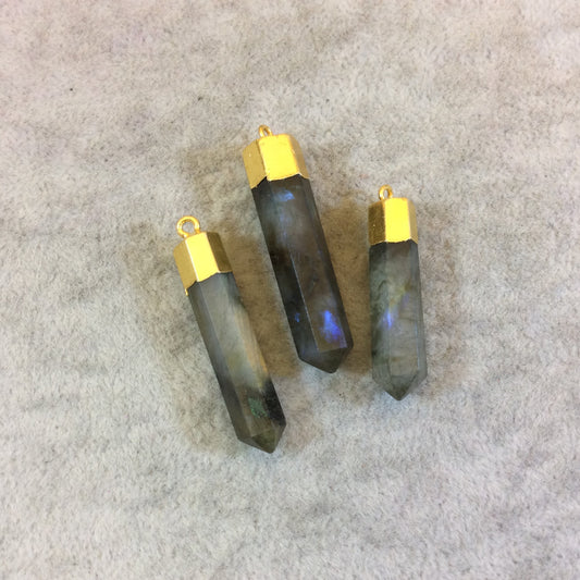 Small Gold Finish Electroformed Faceted Labradorite Crystal Point Pendant - Measuring 10mm x 14mm, Approx. - Sold Individually/Random