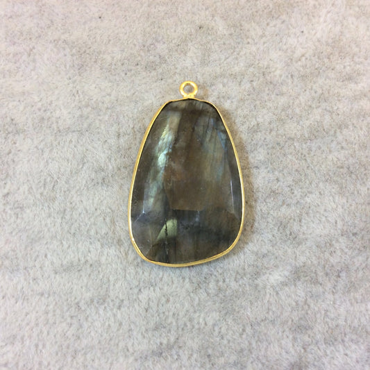 Labradorite Bezel | Natural Semi-precious Gemstone | Gold Finish Faceted Freeform Bell Shaped Pendant Component - Measuring 20mm x 29mm