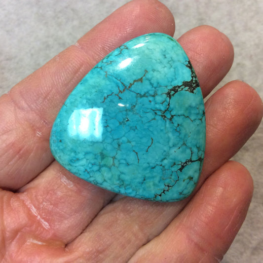 Chinese Stabilized Turquoise Freeform Shaped Flat Back Cabochon - Measuring 38mm x 42mm, 5mm Dome Height - Natural High Quality Gemstone