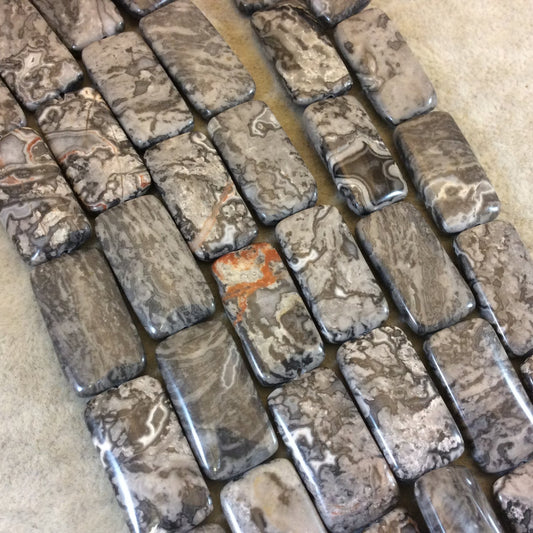 Smooth Rectangle Gray Leopard Jasper Beads - 16" Strand (Approx. 16 Beads) - Measuring 13mm x 25mm - Natural Semi-Precious Gemstone Beads