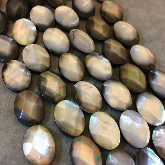 Faceted Oblong Oval Shaped Iridescent Black Lip Shell Beads - 16" Strand (Approx. 22 Beads) - Measuring 14mm x 18mm - Natural Shell Beads