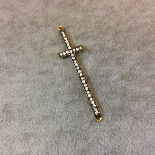 Gold Finish Cross Shaped CZ Cubic Zirconia Inlaid Plated Copper Connector Component - Measuring 14mm x 48mm - Sold Individually