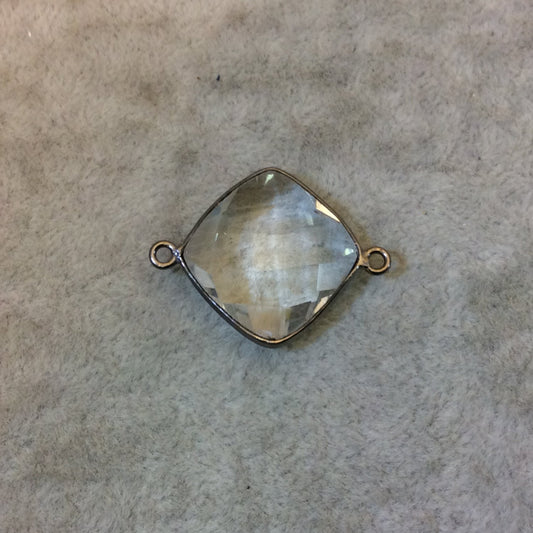 Gunmetal Plated Faceted Clear Hydro (Lab Created) Quartz Diamond Shaped Bezel Connector - Measuring 18mm x 18mm - Sold Individually