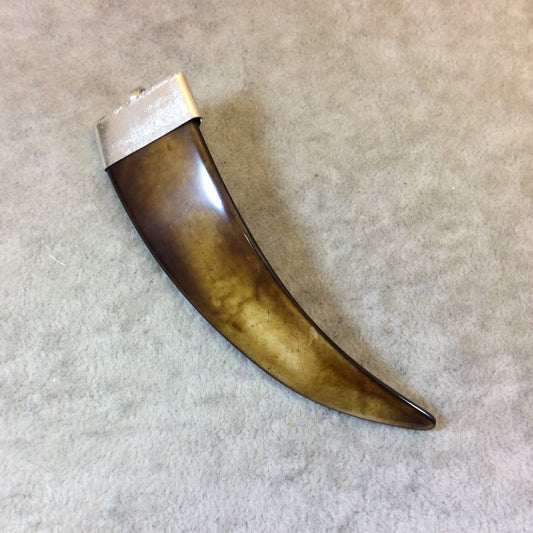 SALE - 3" Long Triangular Tusk/Claw Shaped Brown Acrylic Pendant with Silver Finish Cap - Measuring 23mm x 90mm, Approximately