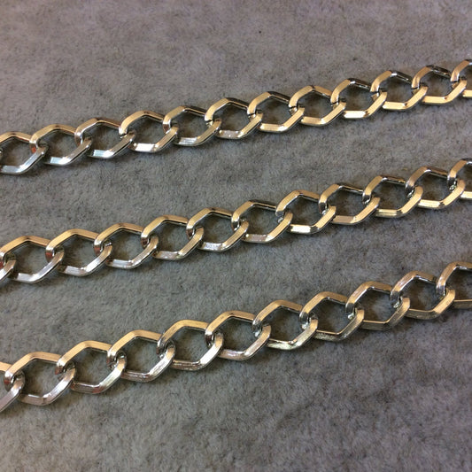A1519 - 5' Section of Silver Finish Aluminum Diamond Curb Chain with 9mm x 11mm Links - Available in Other Finishes, Check Related Listings!