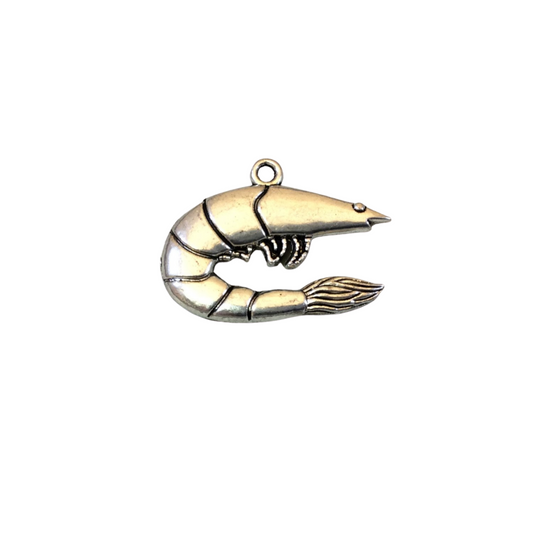 1" Long Tibetan Silver Curved Detailed Shrimp Shaped Focal Charm/Pendant - 35mm x 21mm with Attached Ring - Sold Individually (A16663)