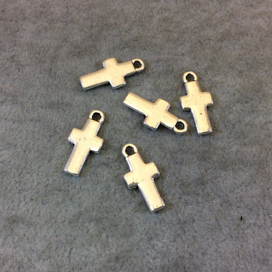 Pack of Five 0.5" Long Tibetan Silver Plain Cross Shaped Focal Charm/Pendant - 9mm x 15mm with Attached Ring - Sold Individually (A13409)