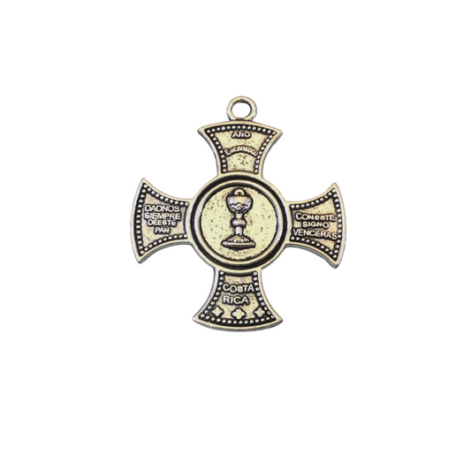 1.5" Long Tibetan Silver Costa Rica Commemorative Cross Shaped Focal Pendant - Measuring 40mm x 40mm with Attached Ring - Sold Individually