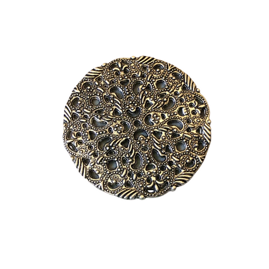 1.75" Long Tibetan Silver Round/Circular Floral Pattern Mandala Cut-Out Disc Shape Focal Pendant - 42mm x 42mm - Sold Individually (A13186)