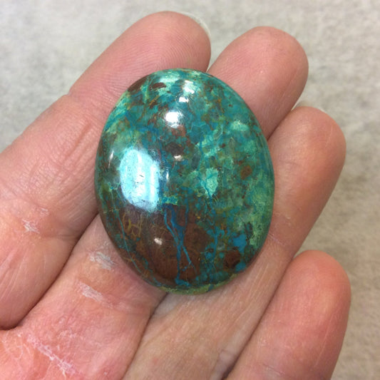 OOAK Chrysocolla Oblong Oval Shaped Flat Back Cabochon "6" - Measuring 30mm x 38mm, 8mm Dome Height - Natural High Quality Gemstone