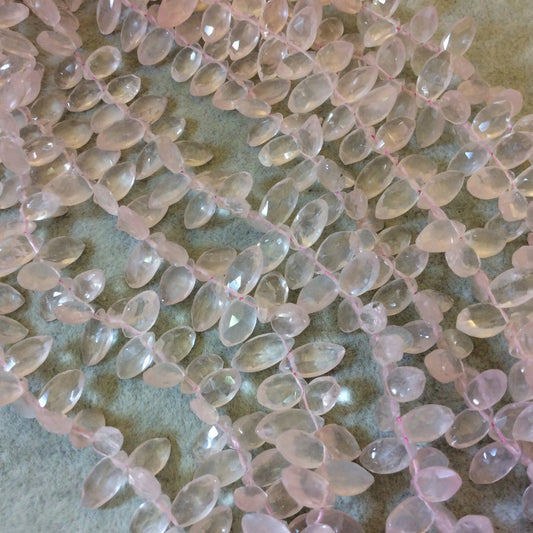 5mm x 10mm Faceted Marquise Shaped Natural Rose Quartz Beads - 8" Strand (Approx. 57 Beads) - High Quality Hand-Cut Semi-Precious Gemstone