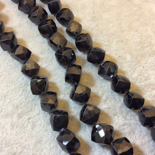 8mm Faceted Diamond/Cube Shaped Black Spinel Beads - 7.75" Strand (Approximately 23 Beads) - High Quality Hand-Cut Semi-Precious Gemstone