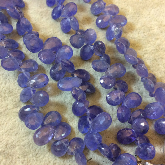 6mm x 8mm Faceted Teardrop Shaped Tanzanite Beads - 9" Strand (Approx. 63 Beads) - High Quality Hand-Cut Indian Semi-Precious Gemstone