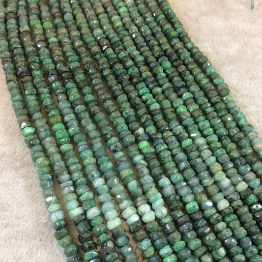 Emerald Faceted Rondelle Beads - 4-5mm Multi-Shade High-Quality Hand-Cut Semi-Precious Gemstone, 13" Strand (Approx. 113 Beads).