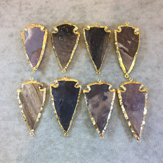 2-2.5" Gold Finish Arrowhead Shaped Electroplated Mixed Jasper Connector - Measuring 50mm-65mm Long - Sold Individually, Randomly Chosen