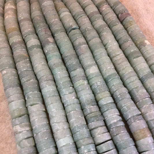3-5mm x 10mm Natural Green Aventurine Matte Heishi/Disc Beads with 2.5mm Holes - 7.75" Strand (Approx. 45-55 Beads) - LARGE HOLE BEADS