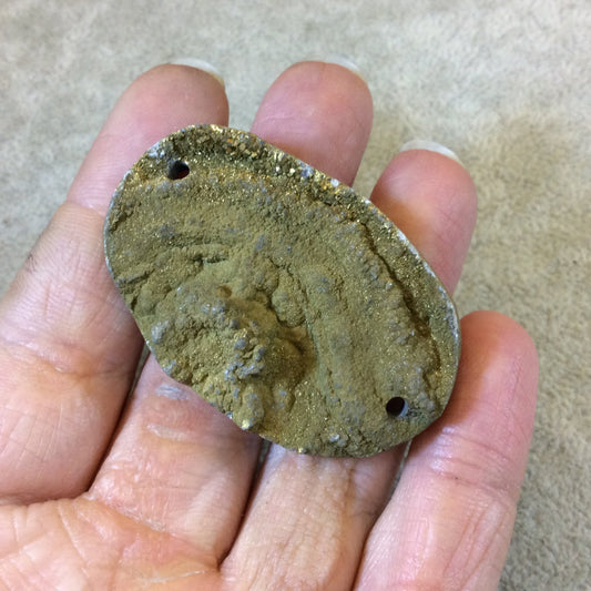 OOAK Metallic Gold Freeform Oval Shaped Chalcedony Galaxy Druzy Dual Drilled Connector Slab Bead "FF"- Measuring 33mm x 50mm, Approximately