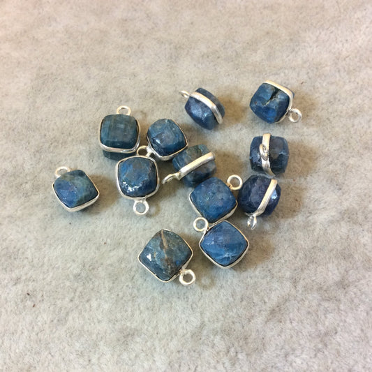 Silver Finish Faceted Apatite Cube/Square Shaped Plated Copper Bezel Charm/Drop - Measuring 7-8mm - Natural Gemstone - Sold Individually
