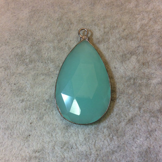 Seafoam Chalcedony Bezel | Gunmetal Finish Faceted Pear Teardrop Shaped Pendant Component - Measuring 28mm x 45mm - Semi precious Gemstone