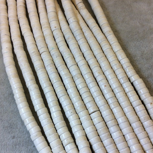 3mm x 6mm Smooth White/Cream Howlite Heishi/Disc Shaped Beads - 15.75" Strand (Approximately 127 Beads) - Natural Gemstone