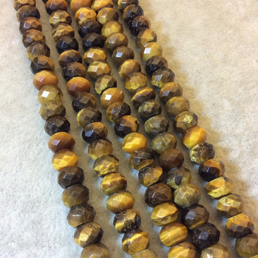 5mm x 8mm Natural Brown Tiger Eye Faceted Rondelle Shaped Beads with 2.5mm Holes - 7.75" Strand (Approx. 36 Beads) - LARGE HOLE BEADS