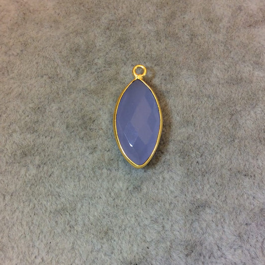 Gold Finish Faceted Semi-Transparent Blue Chalcedony Marquise Shaped Bezel Pendant - Measuring 10mm x 20mm - Natural Gemstone