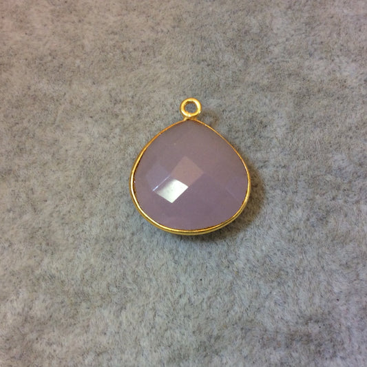 Gold Plated Faceted Nude Hydro (Lab Created) Chalcedony Heart/Teardrop Shaped Bezel Pendant - Measuring 18mm x 18mm - Sold Individually