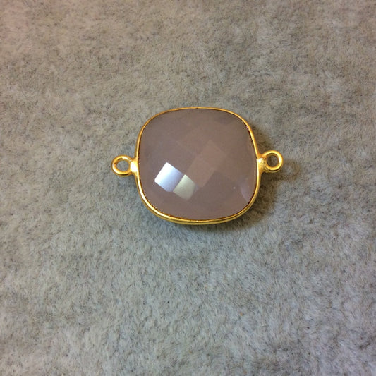 Gold Plated Faceted Nude Hydro (Lab Created) Chalcedony Square Shaped Bezel Connector - Measuring 18mm x 18mm - Sold Individually