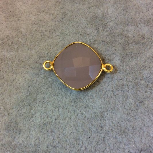 Gold Plated Faceted Nude Hydro (Lab Created) Chalcedony Diamond Shaped Bezel Connector - Measuring 15mm x 15mm - Sold Individually