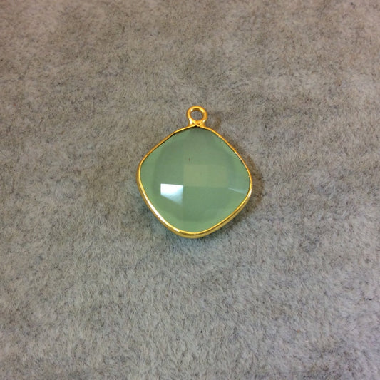 Gold Plated Faceted Pale Mint Hydro (Lab Created) Chalcedony Diamond Shaped Bezel Pendant - Measuring 15mm x 15mm - Sold Individually